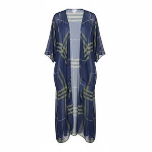LuLaRoe Shirley Kimono Womens S Blue Green Plaid Sheer Chiffon Duster Cardigan